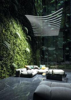 Exklusive PLANA-1 LED Leuchte – modernes wellenförmiges Design für Hotels, Wohnzimmer und hohe Räume.